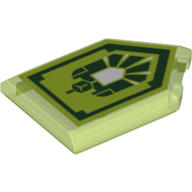 Lego Tile Special 2 x 3 Pentagonal with Nexo Power Shield Print - Gamma Rays / Trans-Bright Green