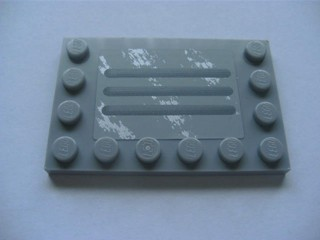 Lego Tile, Modified 4 x 6 with Studs on Edges with Steel Plate with Scratches Type C Pattern (Sticker) - Set 8273 / Light Bluish Gray