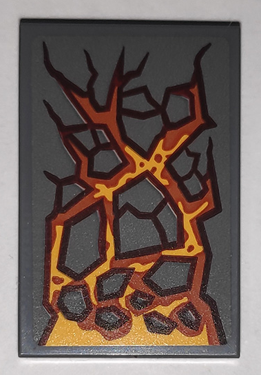 Lego Tile 2 x 3 with Cracked Stone and Lava Pattern (Sticker) - Set 71747 / Dark Bluish Gray
