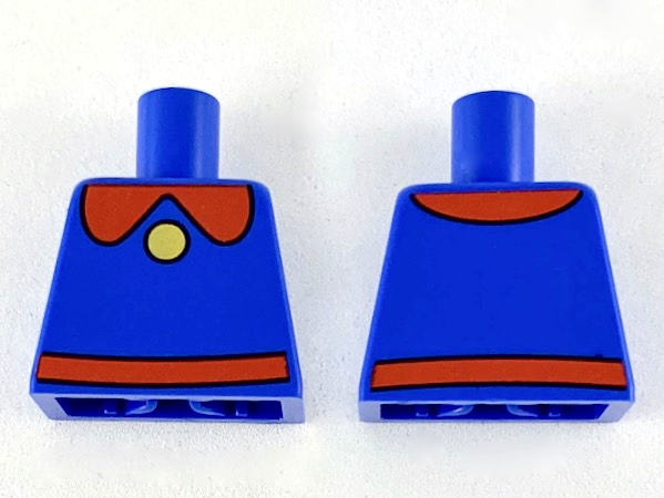 Lego Torso Red Collar and Belt with Gold Button Pattern / Blue