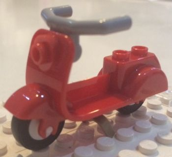 Lego Scooter with Dark Tan Stand, Light Bluish Gray Angular Handlebars, and White Wheels