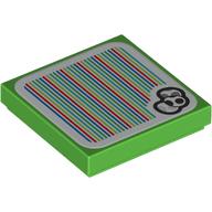 Lego Tile 2 x 2 with Yoshi Eggs and Barcode Print (Sticker) / Bright Green