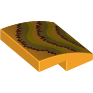 Lego Brick Curved 2 x 2 x 2/3 with Dark Tan/Dark Red Ruffles (Dragon) Print / Bright Light Orange