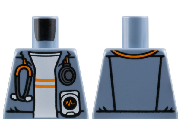 Lego Torso Jacket Open with Silver and Orange Stethoscope over White Shirt with Stripes Pattern / Sand Blue