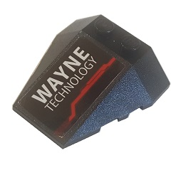 Lego Wedge 4 x 4 Triple with Stud Notches with 'WAYNE TECHNOLOGY' Pattern Model Right Side (Sticker) - Set 76087 / Black