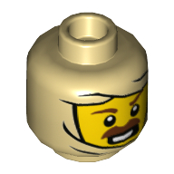 Lego Minifig Head, Balaclava, Yellow Face, Brown Moustache Print / Tan