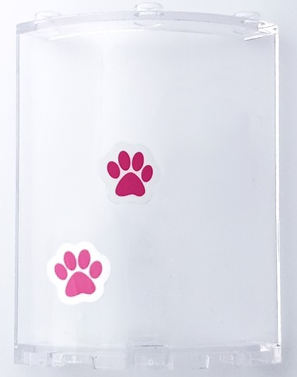 Lego Cylinder Quarter 4 x 4 x 6 with Dark Pink Paw Prints Pattern Model Left Side (Stickers) - Set 41691 / Trans-Clear