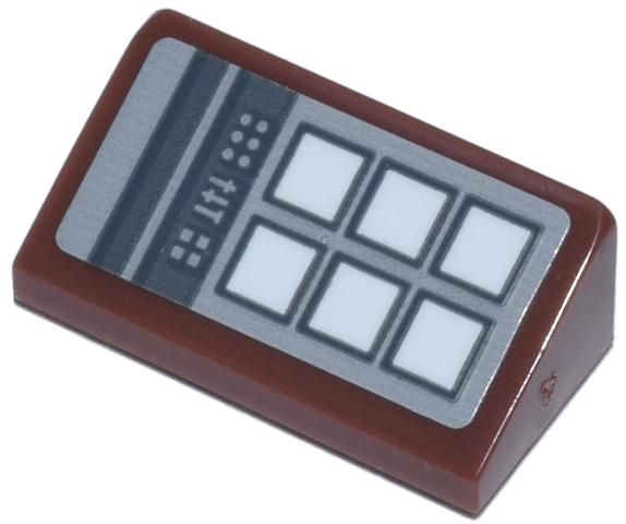 Lego Slope 30 1 x 2 x 2/3 with Control Panel with Buttons and Sliders, Dark Bluish Gray Stripes and White Squares on Light Bluish Gray Background Pattern Model Right Side (Sticker) - Set 76271