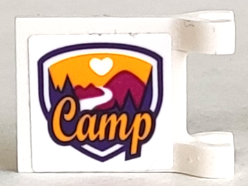 Lego Flag 2 x 2 Square with Flat Edge with Friends Camp Pattern to Left of Clips (Sticker) - Set 41121 / White
