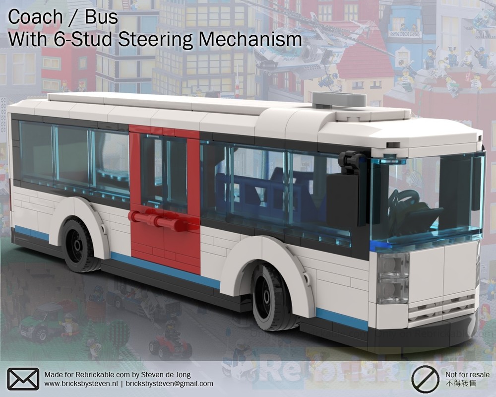 Lego STEERING 6 STUD WIDE Bus / Coach (City Scale)