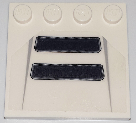 Lego Tile, Modified 4 x 4 with Studs on Edge with 2 Black Trapezoid Air Vents with Rounded Corners and Light Bluish Gray Tapered Lines Pattern (Sticker) - Set 76908