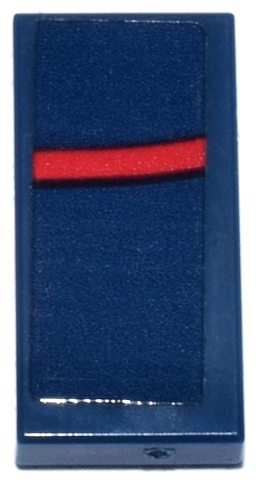 Lego Tile 1 x 2 with Red and Black Line Pattern Model Left Side (Sticker) - Set 77243 / Dark Blue
