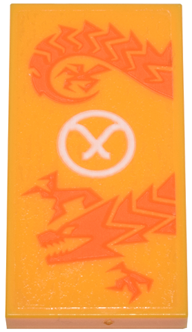 Lego Tile 2 x 4 with Orange Dragon and White Circle Ninjago Logogram Letter A Pattern (Sticker) - Set 71799 / Bright Light Orange