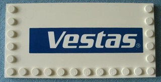 Lego Tile, Modified 6 x 12 with Studs on Edges with 'Vestas' Logo Pattern Model Right (Sticker) - Set 4999 / White