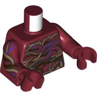 Lego Torso, Dark Purple/Gold/Dark Brown/Nougat Vines Print, Dark Red Arms and Hands / Dark Red