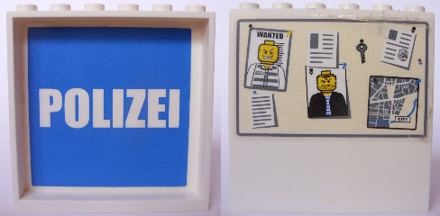 Lego Panel 1 x 6 x 5 with White 'POLIZEI' on Blue Background Inside and Bulletin Board on Outside Pattern (Stickers) - Set 7744 / White