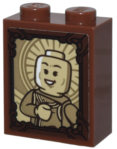 Lego Brick 1 x 2 x 2 with Inside Stud Holder with Ornate Dark Brown Frame, Tan and Dark Tan Wong and Mandala Pattern (Sticker) - Set 76218