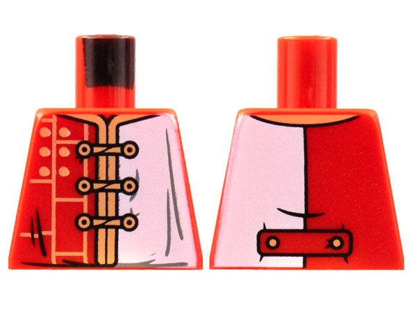 Lego Torso Tang Jacket, White Left Side, Medium Nougat Hems and Lacing Pattern / Red