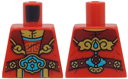 Lego Torso Large Dark Red Mantle with Gold Trim, Dark Red Belt with Medium Azure Buckle Pattern / Red