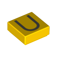 Lego Tile 1 x 1 with letter Capital U Print / Yellow