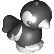 Lego Animal, Bird, Feet Joined, Black Body, White Eyes, White Beak, White Feet / Black