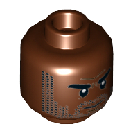 Lego Minifig Head Karl Mordo, Dual Sided, Beard Stubble, Eyebrows, Neutral / Angry Print [Hollow Stud] / Reddish Brown