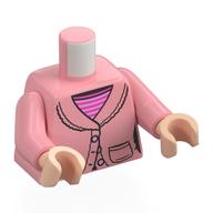 Lego Torso, Fur Coat, Pocket, Dark Pink/Bright Pink Striped Shirt Print, Warm Pink Arms, Light Nougat Hands / Warm Pink