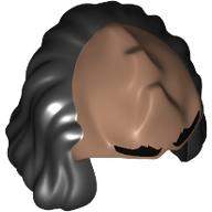 Lego Head Top, Klingon Cranial Ridges, Hair Mid-Length Black Pattern / Medium Brown