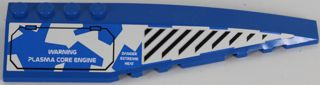 Lego Wedge 12 x 3 Right with Black Vents and Hatch with 'WARNING PLASMA CORE ENGINE' on Blue and White Camouflage Pattern (Sticker) - Set 8118