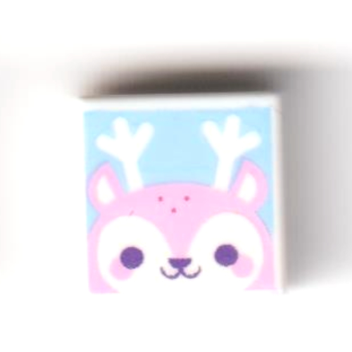 Lego Tile 1 x 1 with Bright Pink Deer, Medium Azure Background Print