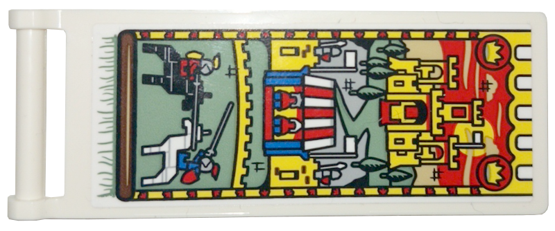 Lego Flag 7 x 3 with Bar Handle with Tapestry with Castle Scene Pattern (Sticker) - Set 10332 / White