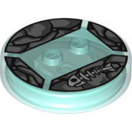Lego Function Brick Round 4 x 4 x 2/3 with 2 Studs and White Fish Skeleton and Gray Stones Print / Trans-Light Blue