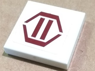 Lego Tile 2 x 2 with Dark Red Hexagon and Two Stripes Pattern (Sticker) - Set 8085 / White