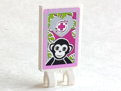 Lego Tile, Modified 2 x 3 with 2 Clips with Black Monkey, Magenta Cross on Silver Heart, Bright Pink Border Pattern (Sticker) - Set 41058