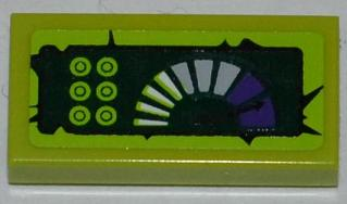 Lego Tile 1 x 2 with 6 Lime Buttons and Purple Gauge Pattern (Sticker) - Set 9447