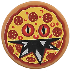 Lego Tile, Round 2 x 2 with Bottom Stud Holder with Pizza Pepperoni Scary Face Pattern
