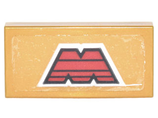 Lego Tile 1 x 2 with Red Capital Letter M with White Border M:Tron Logo Pattern (Sticker) - Set 70620 / Pearl Gold