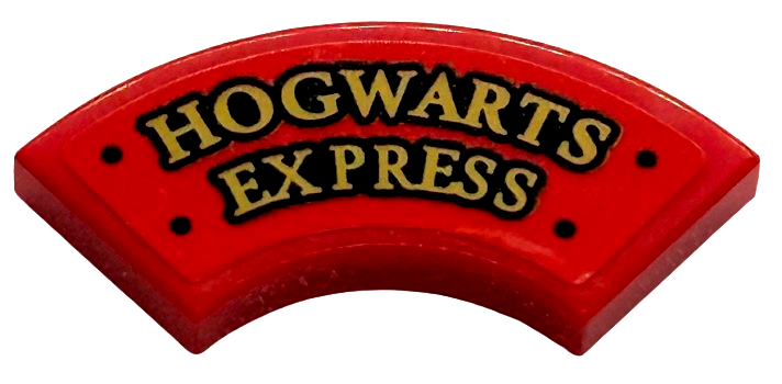 Lego Tile, Round Corner 2 x 2 Macaroni with Gold 'HOGWARTS EXPRESS' Wide with Black Outline and Rivets Pattern (Sticker) - Set 76450