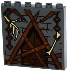 Lego Panel 1 x 6 x 5 with Bricks, Barricaded Door and Bones on Chains Pattern (Sticker) - Set 79014 / Dark Bluish Gray