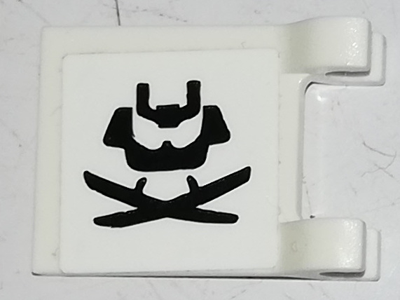 Lego Flag 2 x 2 Square with Flat Edge with Visor Chin Guard and Two Katanas Pattern on Both Sides (Stickers) - Set 70665 / White