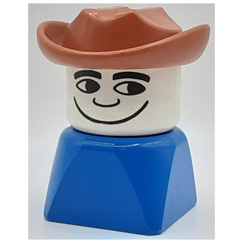 Lego Duplo 2 x 2 x 2 Figure Brick Early, Cowboy Hat Fabuland Brown, Looking Left Print / Black