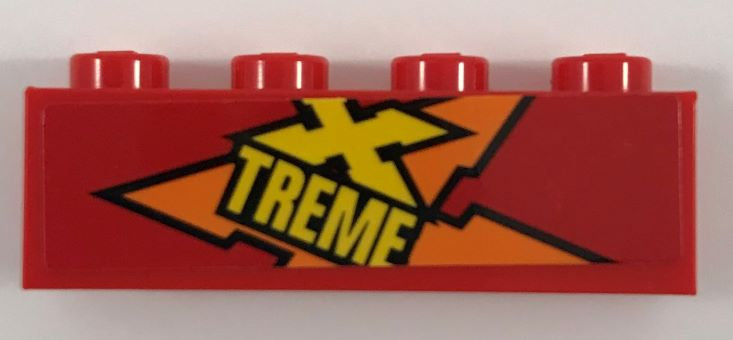Lego Brick 1 x 4 with Orange and Yellow 'XTREME' Pattern Model Right Side (Sticker) - Set 60222 / Red
