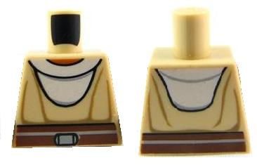 Lego Torso SW Jedi Robe, White Undershirt & Reddish Brown Belt Pattern (Nahdar Vebb) / Tan