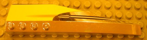 Lego Wedge 12 x 3 Left with Plain Yellow and Missile Groove Pattern (Sticker) - Set 10026 / Chrome Silver