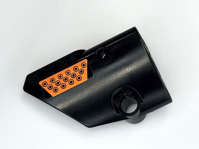 Lego Technic, Panel Fairing # 1 Small Smooth Short, Side A with Orange Tread Plate Pattern (Sticker) - Set 42081 / Black