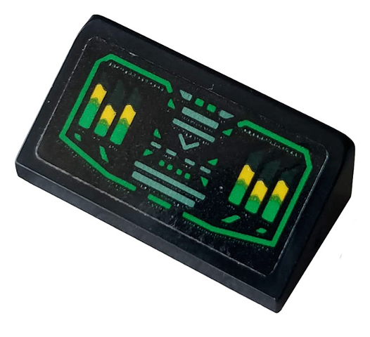 Lego Slope 30 1 x 2 x 2/3 with Control Panel with Green and Yellow Bars Pattern (Sticker) - Set 70612 / Black