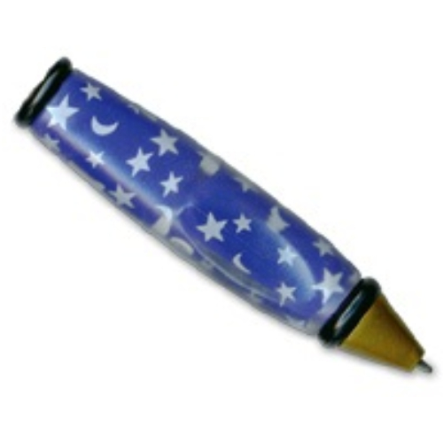 Lego Pen Body, with Pearl Gold Tip, Black Ends with Stars and Moons Print / Medium Bluish Violet