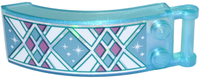 Lego Windscreen 6 x 2 x 2 with Bar Handle with Silver Holographic, Dark Pink, Dark Turquoise, and White Diamonds, Lines and Sparkles Pattern (Sticker) - Set 43244 / Opal Trans-Light Blue
