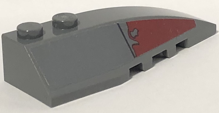 Lego Wedge 6 x 2 Right with SW Slave I Dark Red Triangle with Peeling Paint Pattern (Sticker) - Set 75060 / Dark Bluish Gray