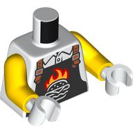 Lego Torso, Black Apron, Flaming Hamburger, Nougat Straps print, Yellow Arms, White Hands / White